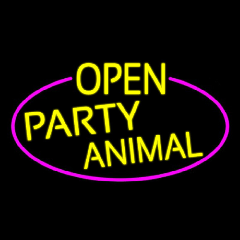 Custom Yellow Open Party Animal Oval With Pink Border Neon Sign USA