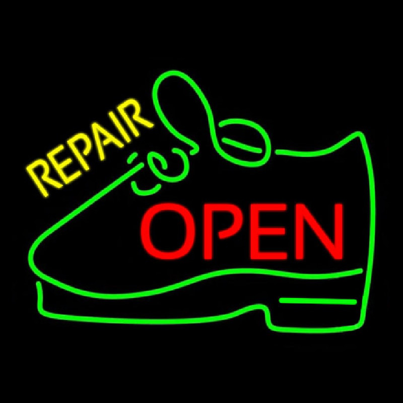 Custom Yellow Repair Shoe Open Neon Sign USA