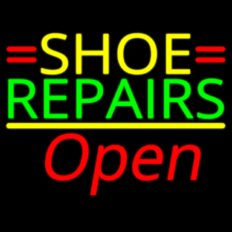 Custom Yellow Shoe Green Repairs Open Neon Sign USA