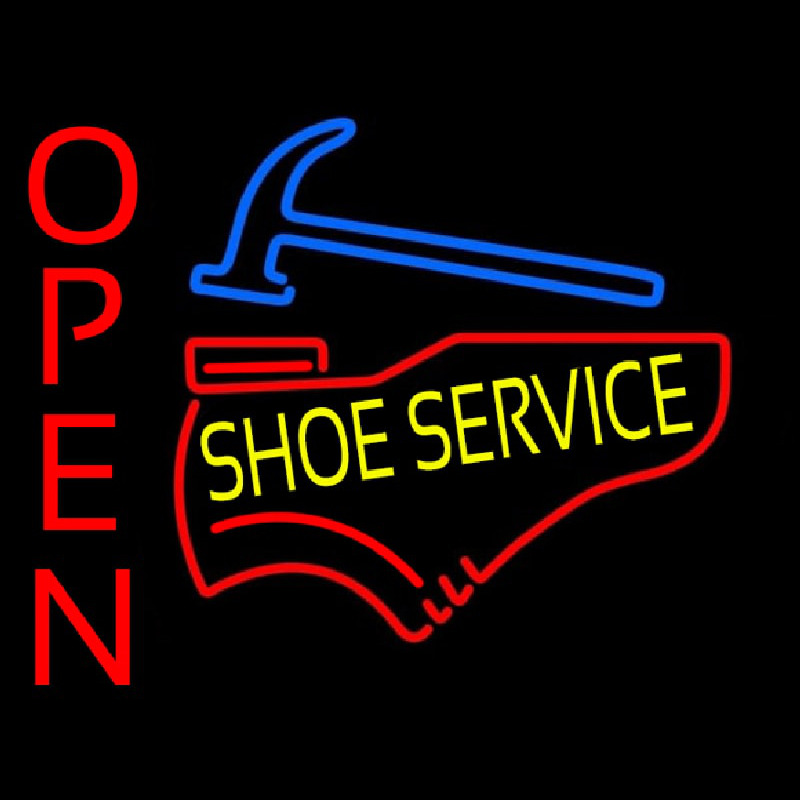 Custom Yellow Shoe Service Open Neon Sign USA